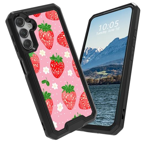 BFDHGQZC Schutzhülle für Samsung Galaxy A16 5G, 17 cm (6,7 Zoll), strapazierfähig, Hybrid-Hülle, doppellagig, harter PC + weiches TPU, stoßfest, robuste Schutzhülle für Samsung A16 5G, Erdbeerrosa von BFDHGQZC
