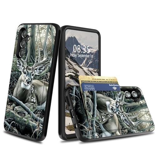 BFDHGQZC Schutzhülle für Samsung Galaxy S24 FE, Brieftaschen-Schutzhülle mit Kartenhalter, Hybrid-Doppelschicht, mit verstecktem Kreditkartenschlitz, Schutzhülle für Samsung S24 FE, Hirschjägerbaum von BFDHGQZC
