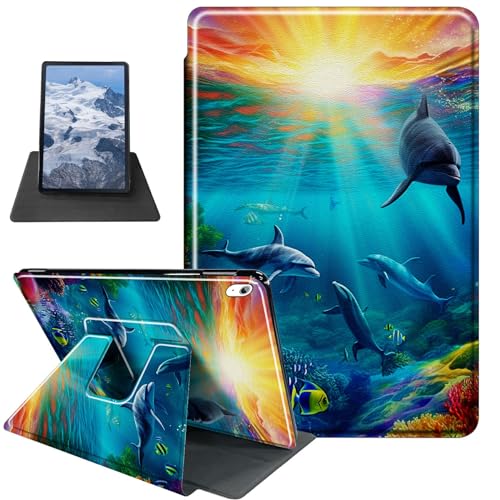 BFDHGQZC Schutzhülle für iPad der 10. Generation, 27,7 cm (10,9 Zoll) 2022, 360 Grad drehbarer Ständer, Schutzhülle mit automatischer Sleep/Wake-Funktion, Ozean mit Delfinen von BFDHGQZC