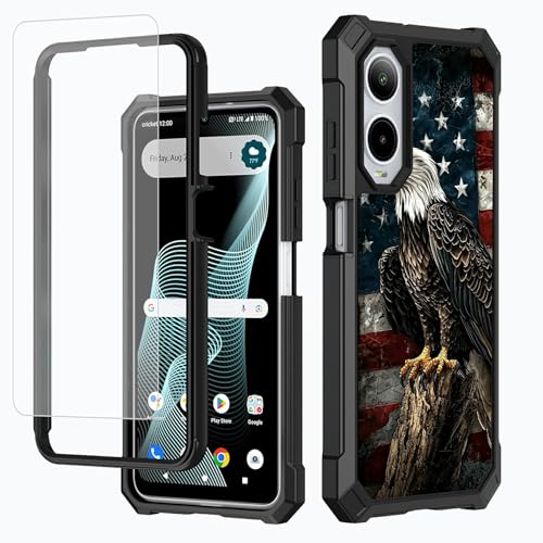 Cricket Icon 6 Schutzhülle für Cricket Icon 6 SL 219C/ATT Verge SL219A, Totenkopf mit amerikanischer Flagge, mit Displayschutzfolie, zweilagig, harte Rückseite aus Polycarbonat und weichem von BFDHGQZC