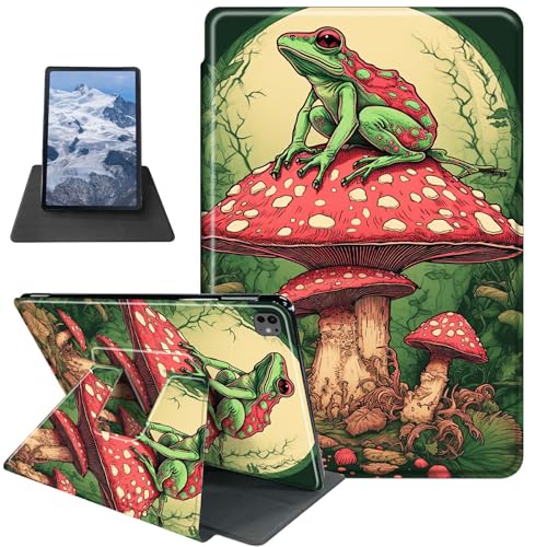Hülle für iPad Pro 13 Zoll Hülle M4 (2024) Frosch sitzend auf Pilz Thema 360 Grad drehbarer Ständer Schutzhülle mit Auto Sleep/Wake von BFDHGQZC