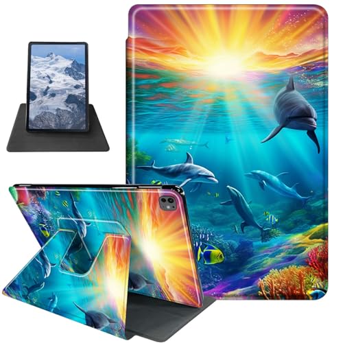 Hülle für iPad Pro 13 Zoll Hülle M4 (2024) Ozean mit Delfinen Thema 360 Grad drehbarer Ständer Schutzhülle mit Auto Sleep/Wake von BFDHGQZC
