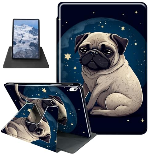 Schutzhülle für iPad Air 27,9 cm (11 Zoll) M2 (2024)/iPad Air 6. / 5. / 4. Generation (2024/2022/2020) 10,9 Zoll Mops Hund Mond Thema 360 Grad drehbarer Ständer Schutzhülle mit Auto Sleep/Wake von BFDHGQZC