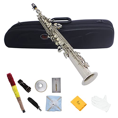 Sopran-Saxophon B, flach, vernickelt, Silber, Musikinstrument mit Tragetasche Sopran-Saxophon B, flach, vernickelt, Silber, Musikinstrument mit Tragetasche von BFDUABDHHBFAE