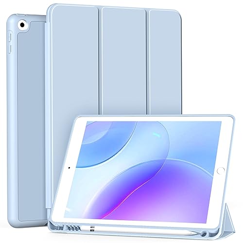 BFGTSJF Hülle für iPad 9/8/7 10,2", Modell 2021/2020/2019, 9./8./7. Generation, mit Stifthalter, Auto Wachen/Schlafen, Ultradünne Schutzhülle aus TPU für iPad 10.2, Hellblau von BFGTSJF