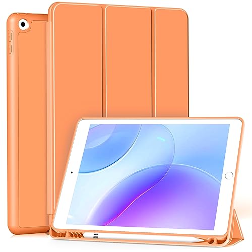 BFGTSJF Hülle für iPad 9/8/7 10,2", Modell 2021/2020/2019, 9./8./7. Generation, mit Stifthalter, Auto Wachen/Schlafen, Ultradünne Schutzhülle aus TPU für iPad 10.2, Orange von BFGTSJF