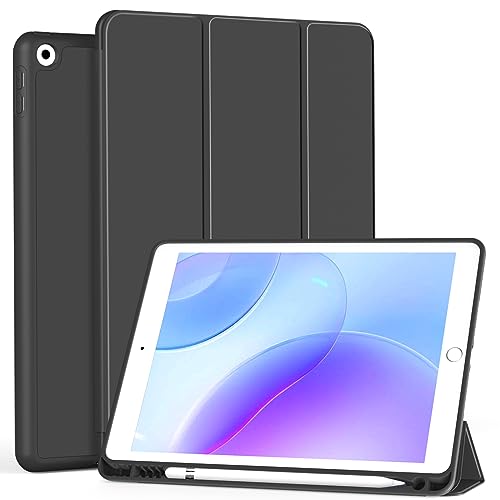 BFGTSJF Hülle für iPad 9/8/7 10,2", Modell 2021/2020/2019, 9./8./7. Generation, mit Stifthalter, Auto Wachen/Schlafen, Ultradünne Schutzhülle aus TPU für iPad 10.2, Schwarz von BFGTSJF