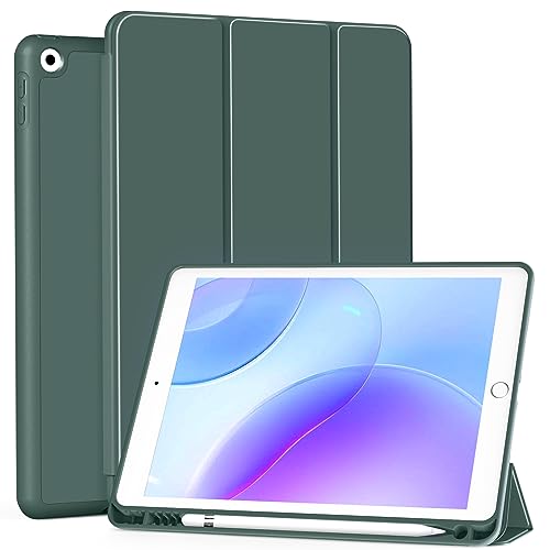 BFGTSJF Hülle für iPad 9/8/7 10,2", Modell 2021/2020/2019, 9./8./7. Generation, mit Stifthalter, Auto Wachen/Schlafen, Ultradünne Schutzhülle aus TPU für iPad 10.2,Dunkelgrün von BFGTSJF