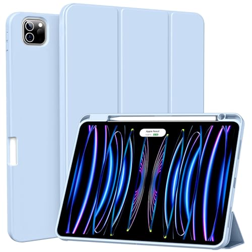 BFGTSJF Hülle Kompatibel mit iPad Pro 11 Zoll 2022/2021/2020/2018 mit Stifthalter, TPU Flexible Rückseite Abdeckung, Schlafen/Wachen, Unterstützt Pencil 2 Aufladung, Hell Blau von BFGTSJF