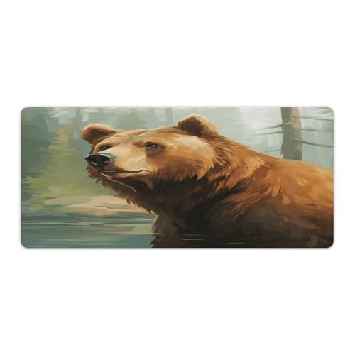 Mauspad mit braunem Bär, Wasser und Bäumen, Computer-Schreibtischunterlage, Gaming-Mauspad für Zuhause, Büro, Gaming Mauspad mit braunem Bär, Wasser und Bäumen, Computer-Schreibtischunterlage, Gaming-Mauspad für Zuhause, Büro, Gaming von BFGWK