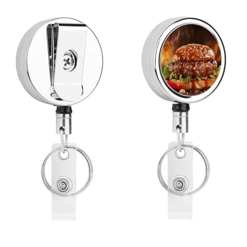 Metall-Abzeichen-Clip, einziehbarer Schlüsselanhänger, Edelstahl, Hamburger, Steak, Fast Food, Druckabzeichenrolle für Namenskarte, Schlüsselanhänger Metall-Abzeichen-Clip, einziehbarer Schlüsselanhänger, Edelstahl, Hamburger, Steak, Fast Food, Druckabzeichenrolle für Namenskarte, Schlüsselanhänger von BFGWK