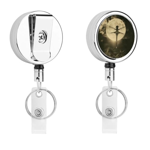 Metall-Abzeichen-Clip, einziehbarer Schlüsselanhänger, Edelstahl, Libelle und Mond, Druckabzeichenrolle für Namenskarte, Schlüsselanhänger Metall-Abzeichen-Clip, einziehbarer Schlüsselanhänger, Edelstahl, Libelle und Mond, Druckabzeichenrolle für Namenskarte, Schlüsselanhänger von BFGWK