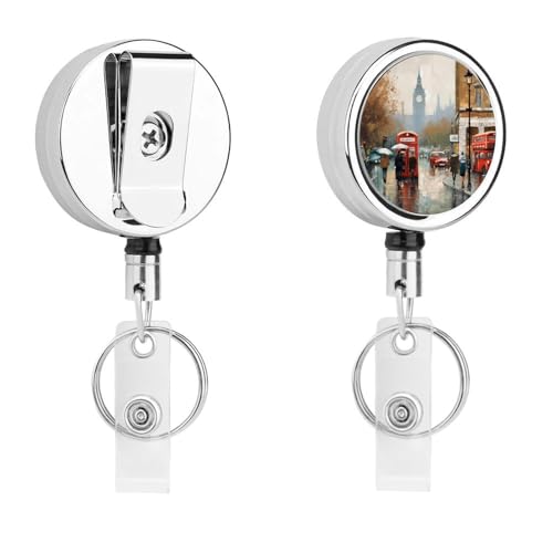 Metall-Abzeichen-Clip, einziehbarer Schlüsselanhänger, Edelstahl, London-Druck, Abzeichenrolle für Namenskarte, Schlüsselanhänger Metall-Abzeichen-Clip, einziehbarer Schlüsselanhänger, Edelstahl, London-Druck, Abzeichenrolle für Namenskarte, Schlüsselanhänger von BFGWK