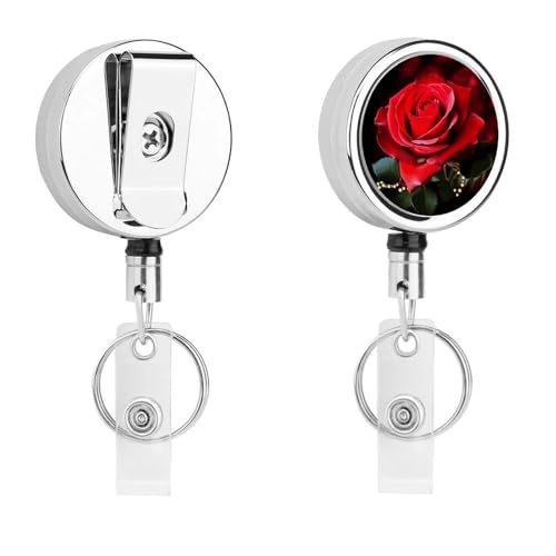Metall-Abzeichen-Clip, einziehbarer Schlüsselanhänger, Edelstahl, Rosen-Blumendruck, Abzeichenspule für Namenskarte, Schlüsselanhänger Metall-Abzeichen-Clip, einziehbarer Schlüsselanhänger, Edelstahl, Rosen-Blumendruck, Abzeichenspule für Namenskarte, Schlüsselanhänger von BFGWK