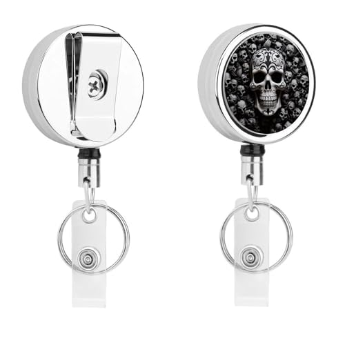 Metall-Abzeichen-Clip, einziehbarer Schlüsselanhänger, Edelstahl, Schwarz und Weiß, Totenköpfe, Abzeichenrolle für Namenskarte, Schlüsselanhänger Metall-Abzeichen-Clip, einziehbarer Schlüsselanhänger, Edelstahl, Schwarz und Weiß, Totenköpfe, Abzeichenrolle für Namenskarte, Schlüsselanhänger von BFGWK