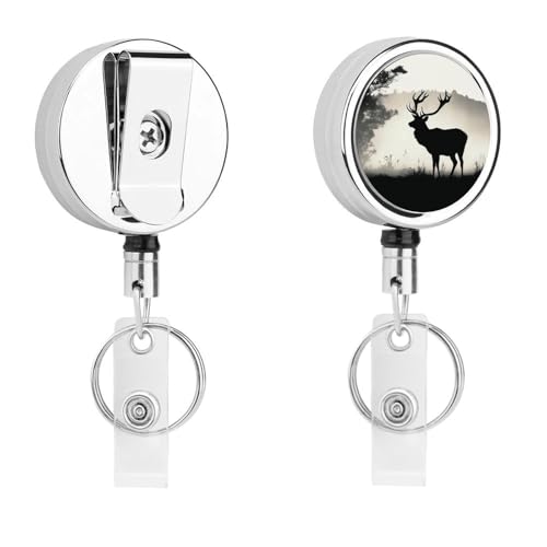 Metall-Abzeichen-Clip, einziehbarer Schlüsselanhänger, Edelstahl, Wildtiere, Hirsch, Silhouette, Druck, Abzeichenrolle für Namenskarte, Schlüsselanhänger Metall-Abzeichen-Clip, einziehbarer Schlüsselanhänger, Edelstahl, Wildtiere, Hirsch, Silhouette, Druck, Abzeichenrolle für Namenskarte, Schlüsselanhänger von BFGWK