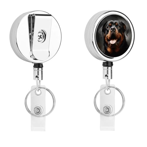 Metall-Abzeichen-Clip, einziehbarer Schlüsselanhänger, Edelstahl, cooler Rottweiler-Hund, Kunstdruck, Abzeichenrolle für Namenskarte, Schlüsselanhänger Metall-Abzeichen-Clip, einziehbarer Schlüsselanhänger, Edelstahl, cooler Rottweiler-Hund, Kunstdruck, Abzeichenrolle für Namenskarte, Schlüsselanhänger von BFGWK