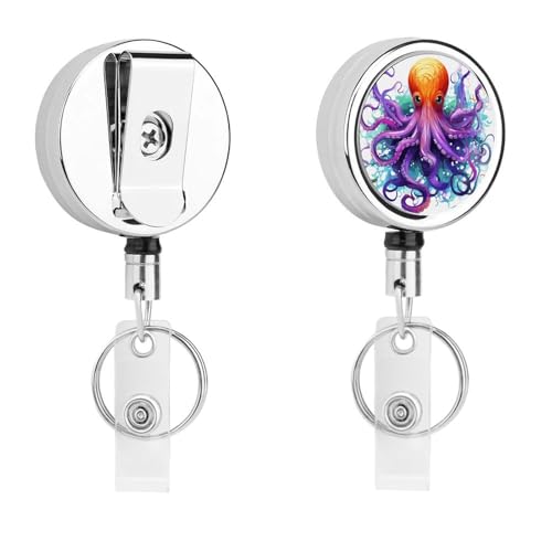 Metall-Abzeichen-Clip, einziehbarer Schlüsselanhänger, Edelstahl, farbenfroher Oktopus-Druck, Abzeichenrolle für Namenskarte, Schlüsselanhänger Metall-Abzeichen-Clip, einziehbarer Schlüsselanhänger, Edelstahl, farbenfroher Oktopus-Druck, Abzeichenrolle für Namenskarte, Schlüsselanhänger von BFGWK