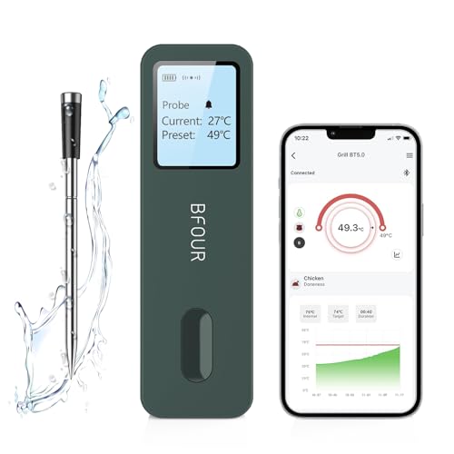BFOUR BF-30 Grillthermometer Bluetooth,Fleischthermometer Kabellose mit App-Steuerung,Großem Display,Bratenthermometer Meat Thermometer für Backofen Grill BBQ Smoker BFOUR BF-30 Grillthermometer Bluetooth,Fleischthermometer Kabellose mit App-Steuerung,Großem Display,Bratenthermometer Meat Thermometer für Backofen Grill BBQ Smoker von BFOUR