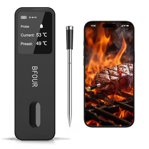 BFOUR Fleischthermometer Kabellos Grillthermometer Bluetooth mit App,IP67 wasserdichtes Kerntemperaturmesser,Large Display Bratthermometer,App-Steuerung,for Grill, Backofen, Rotisserie BFOUR Fleischthermometer Kabellos Grillthermometer Bluetooth mit App,IP67 wasserdichtes Kerntemperaturmesser,Large Display Bratthermometer,App-Steuerung,for Grill, Backofen, Rotisserie von BFOUR