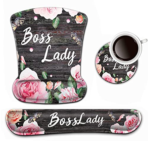 Boss Lady Tastatur-Handgelenkauflage und Mauspad, ergonomisches Gel-Mauspad, einfaches Tippen, Schmerzlinderung, Memory-Schaum-Tastatur-Mauspad-Set mit Untersetzern Boss Lady Tastatur-Handgelenkauflage und Mauspad, ergonomisches Gel-Mauspad, einfaches Tippen, Schmerzlinderung, Memory-Schaum-Tastatur-Mauspad-Set mit Untersetzern von BFRKXOCK