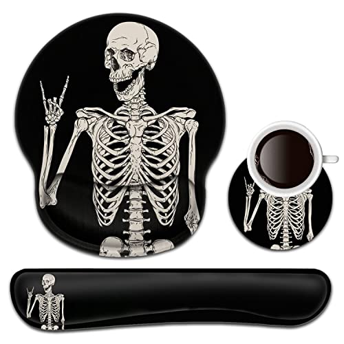Tastatur-Handgelenkauflage und Mauspad mit Handgelenkstütze, ergonomisches Gel-Mauspad, bequem, leicht für einfaches Tippen, Schmerzlinderung, Memory-Schaum-Tastatur-Mauspad-Set, Totenkopf-Skelett Tastatur-Handgelenkauflage und Mauspad mit Handgelenkstütze, ergonomisches Gel-Mauspad, bequem, leicht für einfaches Tippen, Schmerzlinderung, Memory-Schaum-Tastatur-Mauspad-Set, Totenkopf-Skelett von BFRKXOCK