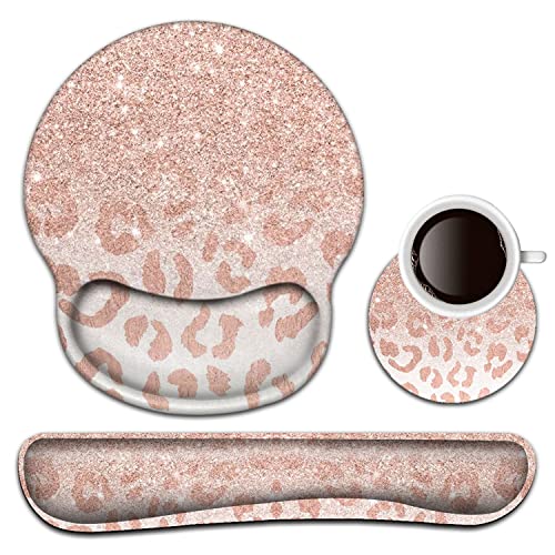 Tastatur-Handgelenkauflage und Mauspad mit Handgelenkstütze, ergonomisches Gel-Mauspad, bequem, leicht für einfaches Tippen, Schmerzlinderung, Memory-Schaum-Tastatur-Mauspad-Set, rosa Leopardenstern Tastatur-Handgelenkauflage und Mauspad mit Handgelenkstütze, ergonomisches Gel-Mauspad, bequem, leicht für einfaches Tippen, Schmerzlinderung, Memory-Schaum-Tastatur-Mauspad-Set, rosa Leopardenstern von BFRKXOCK