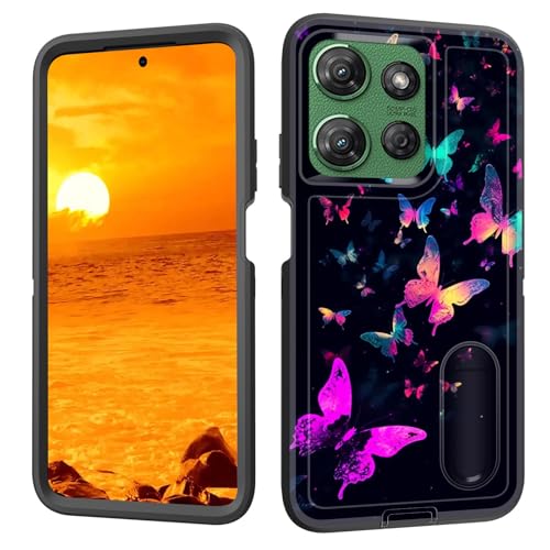 BFUKVOU Schutzhülle für Moto G 5G 2025 mit integriertem Ständer, stoßfest, staubdicht, sturzsicher, 3-lagig, militärische Qualität, 17 cm (6,7 Zoll), Galaxy Butterfly von BFUKVOU