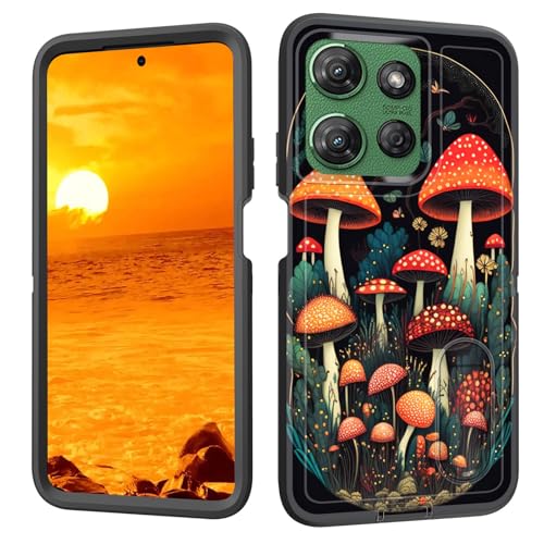 BFUKVOU Schutzhülle für Moto G 5G 2025 mit integriertem Ständer, stoßfest, staubdicht, sturzsicher, 3-lagig, militärische Qualität, 17 cm (6,7 Zoll), Magic Mushroom von BFUKVOU