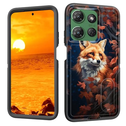 BFUKVOU Schutzhülle für Moto G 5G 2025 mit integriertem Ständer, stoßfest, staubdicht, sturzsicher, 3-lagig, militärische Qualität, 17 cm (6,7 Zoll), Waldfuchs von BFUKVOU