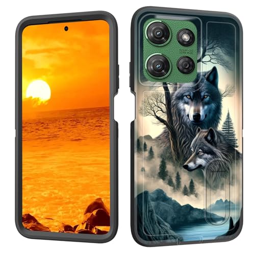 BFUKVOU Schutzhülle für Moto G 5G 2025 mit integriertem Ständer, stoßfest, staubdicht, sturzsicher, 3-lagig, militärische Qualität, 17 cm (6,7 Zoll), Waldwolf von BFUKVOU