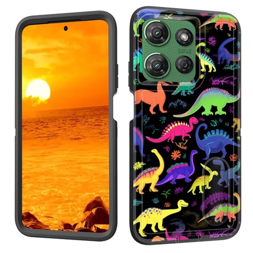 BFUKVOU Schutzhülle für Moto G 5G 2025 mit integriertem Ständer, stoßfest, staubdicht, sturzsicher, 3-lagig, militärische Qualität, 17 cm (6,7 Zoll), niedlicher Dinosaurier von BFUKVOU