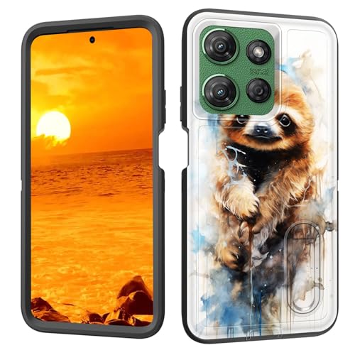 BFUKVOU Schutzhülle für Moto G 5G 2025 mit integriertem Ständer, stoßfest, staubdicht, sturzsicher, 3-lagig, militärische Qualität, 17 cm (6,7 Zoll), schönes Faultier von BFUKVOU