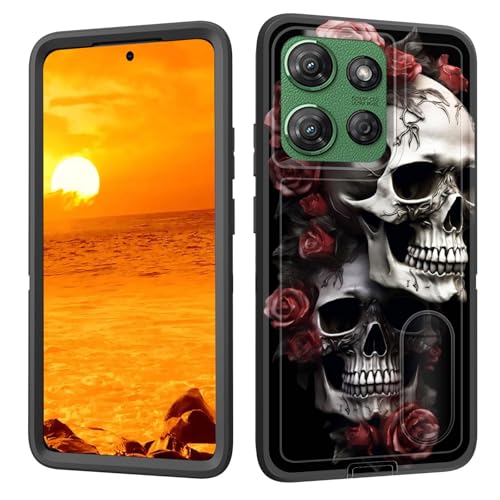 BFUKVOU Schutzhülle für Moto G Power 2025 mit integriertem Ständer, stoßfest, staubdicht, sturzsicher, 3-lagige Schutzhülle in Militärqualität, 17,3 cm (6,8 Zoll), Totenkopf-Motiv von BFUKVOU