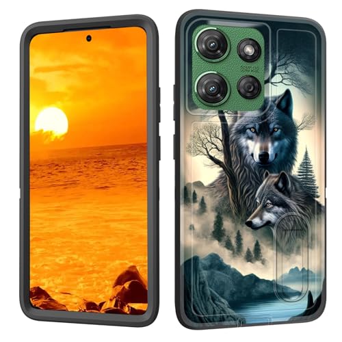 BFUKVOU Schutzhülle für Moto G Power 2025 mit integriertem Ständer, stoßfest, staubdicht, sturzsicher, 3-lagige Schutzhülle in Militärqualität, 17,3 cm (6,8 Zoll), Waldwolf von BFUKVOU