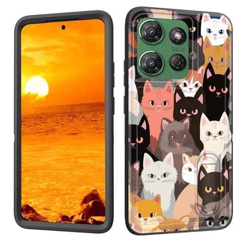 BFUKVOU Schutzhülle für Moto G Power 2025 mit integriertem Ständer, stoßfest, staubdicht, sturzsicher, 3-lagige Schutzhülle in Militärqualität, 17,3 cm (6,8 Zoll), bunte Katzen von BFUKVOU