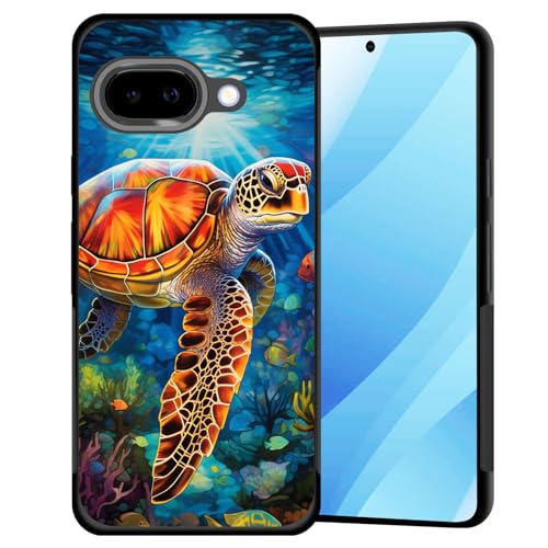 BFUKVOU Schutzhülle für Pixel 9a, Hart-PC + weiches TPU, rutschfest, ultradünn, stoßfest, Schutzhülle für Google Pixel 9a 16 cm (6,3 Zoll) 2025, Meeresschildkröte, die unter Wasser schwimmen von BFUKVOU