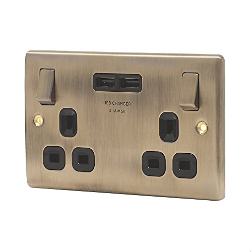 BG Electrical NAB22U3B Nexus Metall-Steckdose mit Doppelschalter, 13 A, mit USB-Ladegerät, 2 x USB-Buchsen (3,1 A) schwarzer Einsatz, 5 Stück von maman