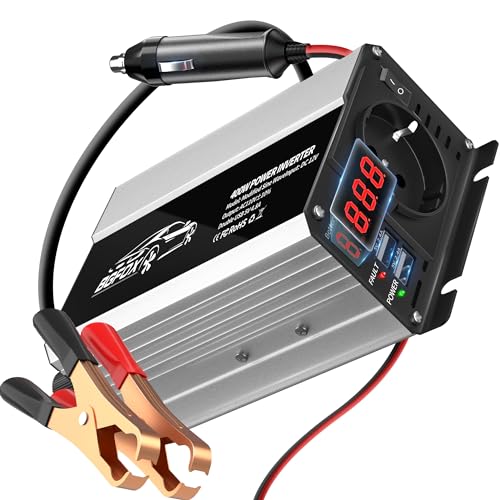 BGFOX 400W Spannungswandler DC 12V auf 230V AC Wechselrichter Modifizierte Sinus Stromumwandler mit 4.8A-Dual-USB-Anschluss, Laden Sie Ihr Laptop, iPhone, iPad, Tablet Und Mehr - Silber von BGFOX