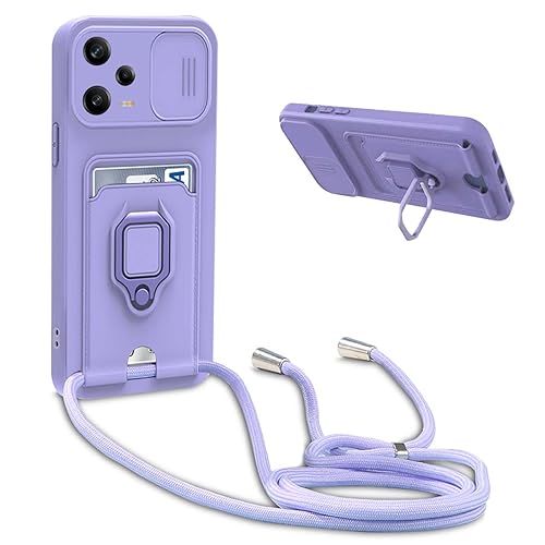 BGHHEU Handykette Schutzhülle kompatibel mit Poco X5 5G /Redmi Note 12 5G Handyhülle mit Band,Schiebe Kameraschutz,360 Grad Ringhalter Stand,Kartenfach,Verstellbarer Halskette Silikon hülle - Violett BGHHEU Handykette Schutzhülle kompatibel mit Poco X5 5G /Redmi Note 12 5G Handyhülle mit Band,Schiebe Kameraschutz,360 Grad Ringhalter Stand,Kartenfach,Verstellbarer Halskette Silikon hülle - Violett von BGHHEU