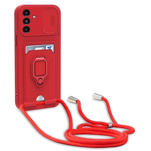 BGHHEU Handykette Schutzhülle kompatibel mit Samsung Galaxy A05s Handyhülle mit Band,Schiebe Kameraschutz,360 Grad Ringhalter Stand,Kartenfach,Verstellbarer Halskette Silikon hülle - Rot BGHHEU Handykette Schutzhülle kompatibel mit Samsung Galaxy A05s Handyhülle mit Band,Schiebe Kameraschutz,360 Grad Ringhalter Stand,Kartenfach,Verstellbarer Halskette Silikon hülle - Rot von BGHHEU