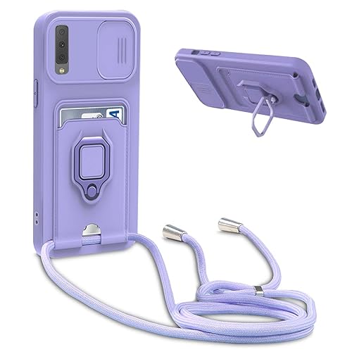 BGHHEU Handykette Schutzhülle kompatibel mit Samsung Galaxy A50/A50S/A30S Handyhülle mit Band,Schiebe Kameraschutz,360 Grad Ringhalter Stand,Kartenfach,Verstellbarer Halskette Silikon hülle - Violett von BGHHEU