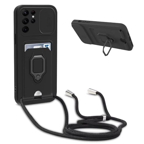 BGHHEU Handykette Schutzhülle kompatibel mit Samsung Galaxy S25 Ultra Handyhülle mit Band,Schiebe Kameraschutz,360 Grad Ringhalter Stand,Kartenfach,Verstellbarer Halskette Silikon hülle - Schwarz BGHHEU Handykette Schutzhülle kompatibel mit Samsung Galaxy S25 Ultra Handyhülle mit Band,Schiebe Kameraschutz,360 Grad Ringhalter Stand,Kartenfach,Verstellbarer Halskette Silikon hülle - Schwarz von BGHHEU