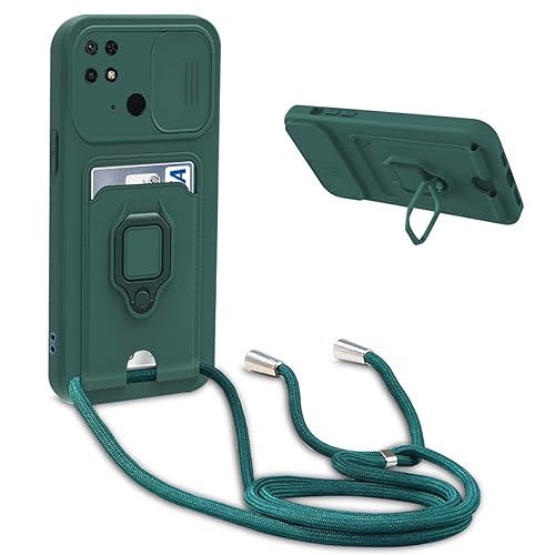 BGHHEU Handykette Schutzhülle kompatibel mit Xiaomi Redmi 10C Handyhülle mit Band,Schiebe Kameraschutz,360 Grad Ringhalter Stand,Kartenfach,Verstellbarer Halskette Silikon hülle - Dunkel Grün BGHHEU Handykette Schutzhülle kompatibel mit Xiaomi Redmi 10C Handyhülle mit Band,Schiebe Kameraschutz,360 Grad Ringhalter Stand,Kartenfach,Verstellbarer Halskette Silikon hülle - Dunkel Grün von BGHHEU