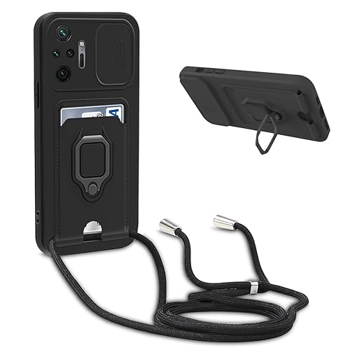 BGHHEU Handykette Schutzhülle kompatibel mit Xiaomi Redmi Note 10 Pro Handyhülle mit Band,Schiebe Kameraschutz,360 Grad Ringhalter Stand,Kartenfach,Verstellbarer Halskette Silikon hülle - Schwarz BGHHEU Handykette Schutzhülle kompatibel mit Xiaomi Redmi Note 10 Pro Handyhülle mit Band,Schiebe Kameraschutz,360 Grad Ringhalter Stand,Kartenfach,Verstellbarer Halskette Silikon hülle - Schwarz von BGHHEU