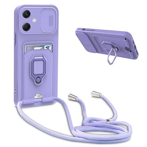 BGHHEU Handykette Schutzhülle kompatibel mit Xiaomi Redmi Note 12 Pro 4G Handyhülle mit Band,Schiebe Kameraschutz,360 Grad Ringhalter Stand,Kartenfach,Verstellbarer Halskette Silikon hülle - Violett von BGHHEU