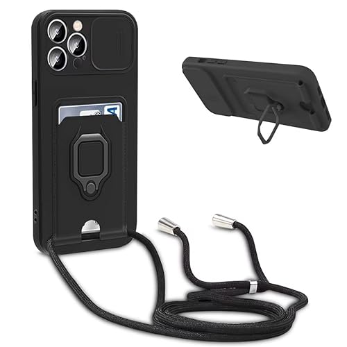 BGHHEU Handykette Schutzhülle kompatibel mit iPhone 12 Pro Max Handyhülle mit Band,Schiebe Kameraschutz,360 Grad Ringhalter Stand,Kartenfach,Verstellbarer Halskette Silikon hülle - Schwarz BGHHEU Handykette Schutzhülle kompatibel mit iPhone 12 Pro Max Handyhülle mit Band,Schiebe Kameraschutz,360 Grad Ringhalter Stand,Kartenfach,Verstellbarer Halskette Silikon hülle - Schwarz von BGHHEU
