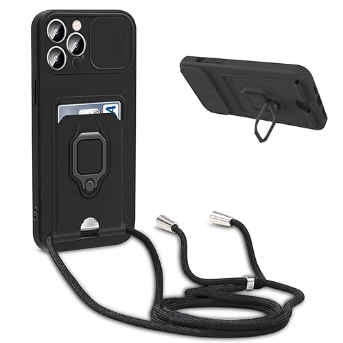 BGHHEU Handykette Schutzhülle kompatibel mit iPhone 13 Pro Max Handyhülle mit Band,Schiebe Kameraschutz,360 Grad Ringhalter Stand,Kartenfach,Verstellbarer Halskette Silikon hülle - Schwarz BGHHEU Handykette Schutzhülle kompatibel mit iPhone 13 Pro Max Handyhülle mit Band,Schiebe Kameraschutz,360 Grad Ringhalter Stand,Kartenfach,Verstellbarer Halskette Silikon hülle - Schwarz von BGHHEU