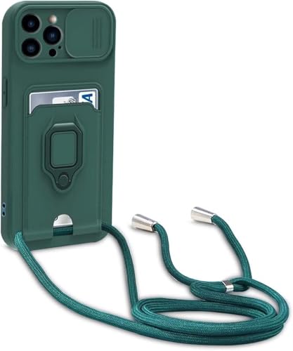 BGHHEU Handykette Schutzhülle kompatibel mit iPhone 16 Pro Max Handyhülle mit Band,Schiebe Kameraschutz,360 Grad Ringhalter Stand,Kartenfach,Verstellbarer Halskette Silikon hülle - Dunkel Grün BGHHEU Handykette Schutzhülle kompatibel mit iPhone 16 Pro Max Handyhülle mit Band,Schiebe Kameraschutz,360 Grad Ringhalter Stand,Kartenfach,Verstellbarer Halskette Silikon hülle - Dunkel Grün von BGHHEU