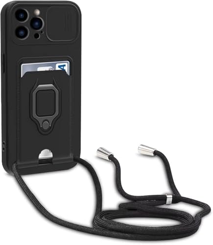 BGHHEU Handykette Schutzhülle kompatibel mit iPhone 16 Pro Max Handyhülle mit Band,Schiebe Kameraschutz,360 Grad Ringhalter Stand,Kartenfach,Verstellbarer Halskette Silikon hülle - Schwarz BGHHEU Handykette Schutzhülle kompatibel mit iPhone 16 Pro Max Handyhülle mit Band,Schiebe Kameraschutz,360 Grad Ringhalter Stand,Kartenfach,Verstellbarer Halskette Silikon hülle - Schwarz von BGHHEU
